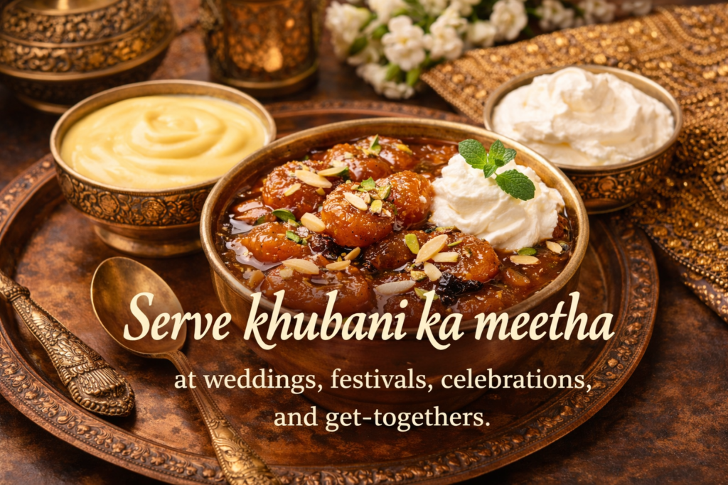 lets discuss at what occasions when khubani ka meetha served with custard and milk cream tropping on it.