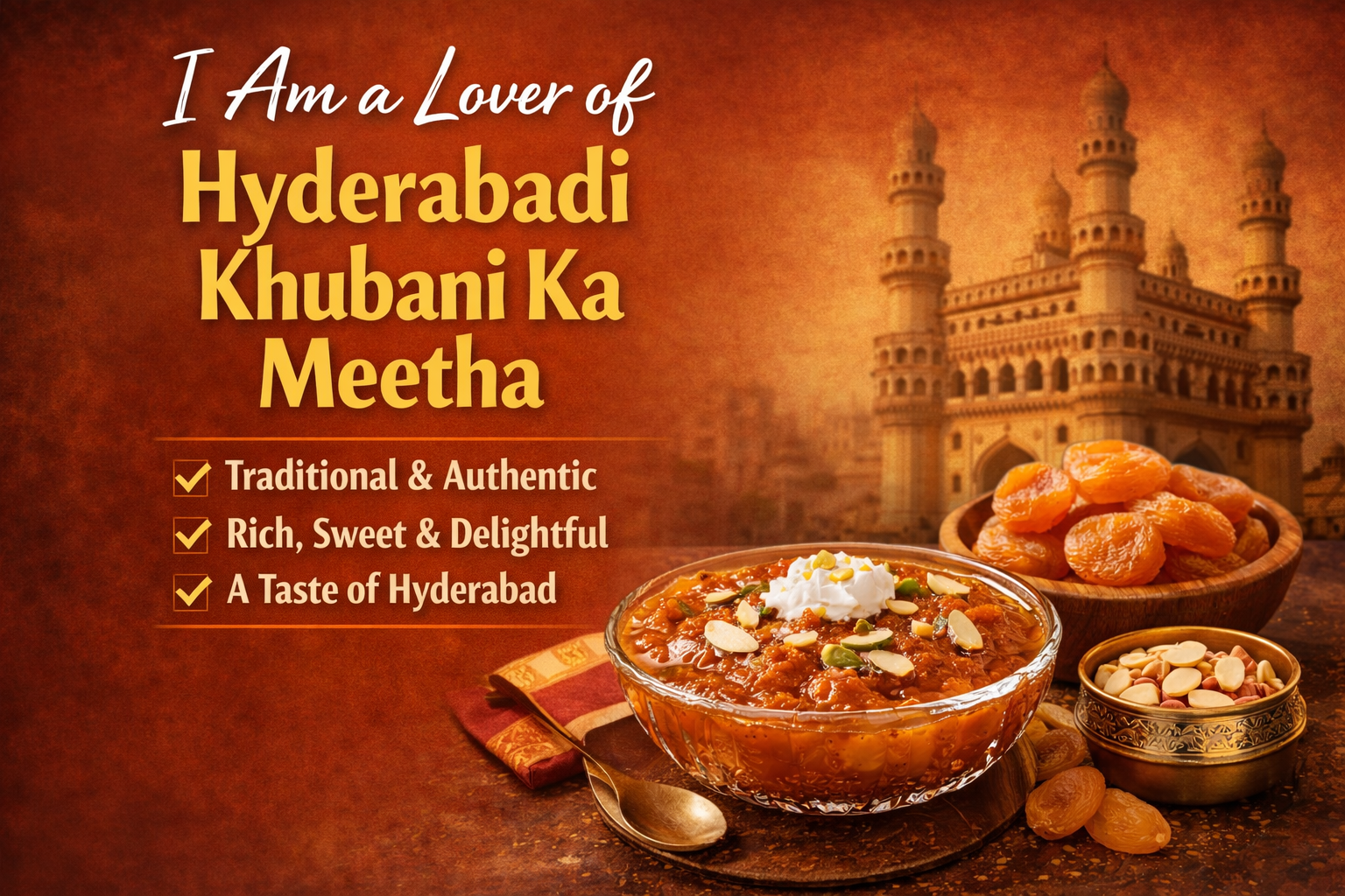 I am in love with Hyderabadi khubani ka meetha; it is a special dessert across the nation.