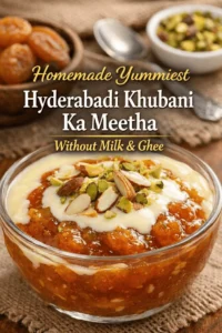 Hyderabadi khubani ka meetha is made without adding any ghee/oil and milk. A healthy dessert.