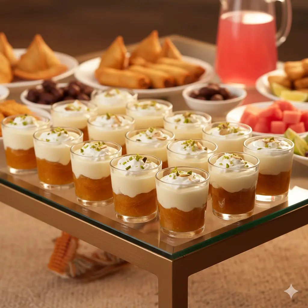 Our Mini Khubani Cups for Iftar Party Catering and the Hyderabadi khubani ka meetha serving style in our mini khubani cups are looking stunning.